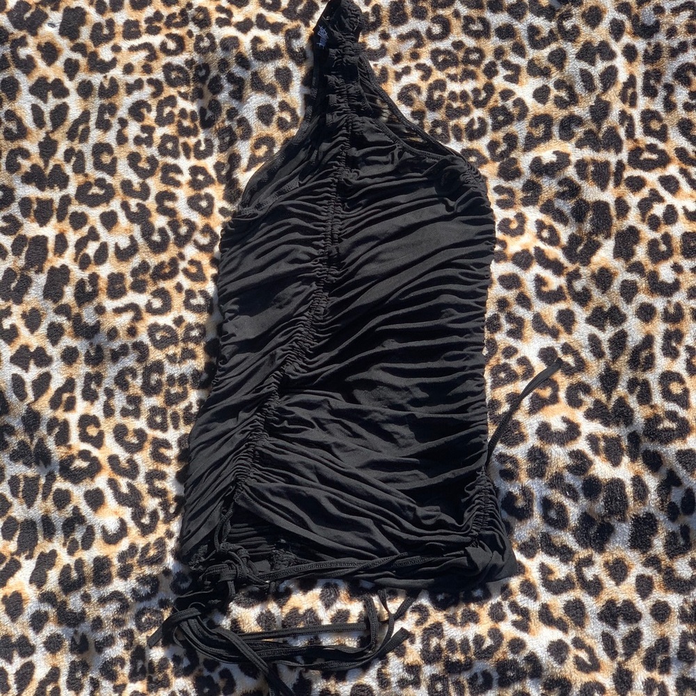 Baseline sheer asymmetrical ruched dress